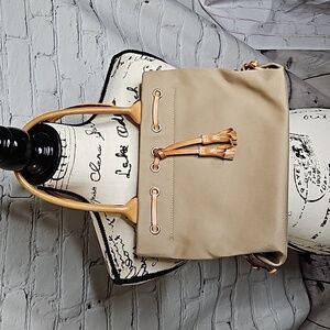 Dooney & Bourke Canvas Shoulder Bag Tan/Taupe w/ Light Brown Leather